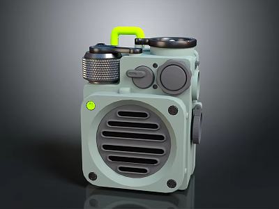 Light Green Portable Speaker With Yellow Handle Top Knob And Front Grille 3d model