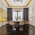 Chinese Style Private Dining Room Featuring Round Table Chairs Decorative Paintings and Screen 3d model