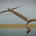 Ancient Wooden Crossbow With Greek Style Meander Pattern On Background