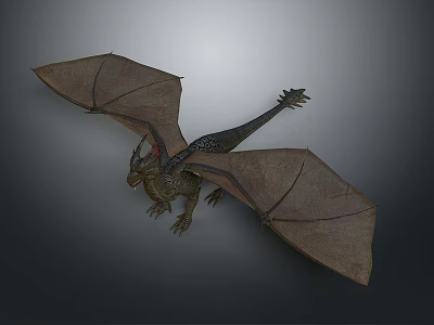 Realistic 3D Dragon Model With Brown Wings Long Tail And Scales In Flying Pose 3d model
