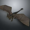Realistic 3D Dragon Model With Brown Wings Long Tail And Scales In Flying Pose