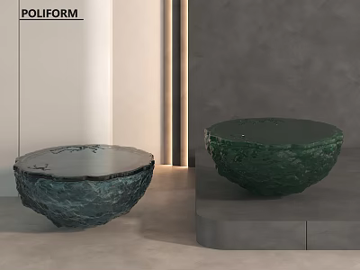 Modern Round Coffee Table With Rock Textured Surface In Green And Dark Tones For Interior 3d model