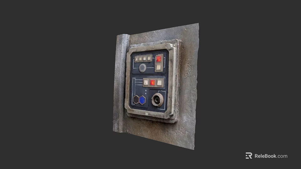 Commercial Complex Industrial Control Panel With Metal Plate Buttons And Indicators 3d model 