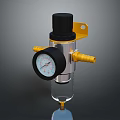 Air Pressure Regulator With Black Knob Yellow Fittings Pressure Gauge And Transparent Bowl