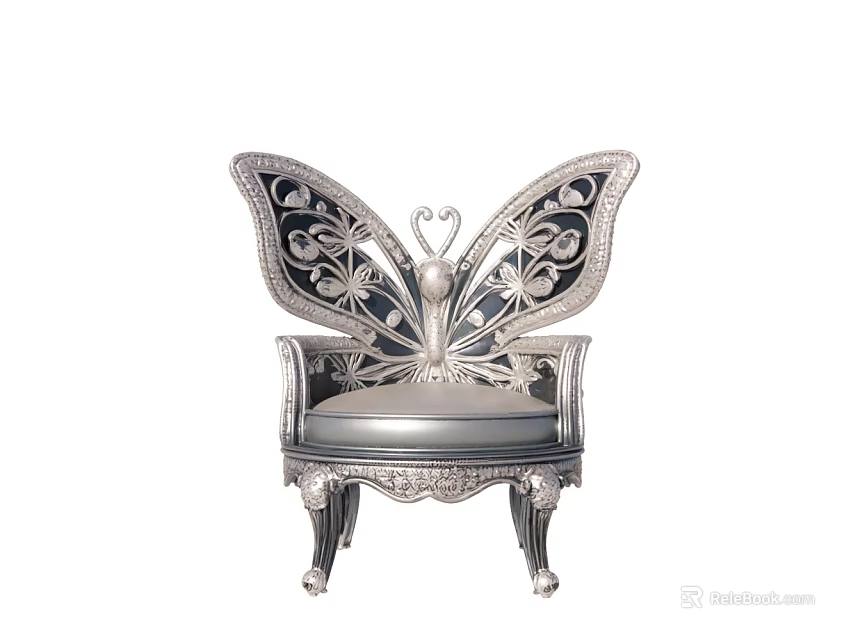 Butterfly Shaped Silver Single Sofa With Ornate Carved Backrest And Elegant Design 3d model 