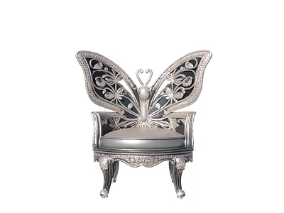 Butterfly Shaped Silver Single Sofa With Ornate Carved Backrest And Elegant Design 3d model