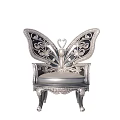 Butterfly Shaped Silver Single Sofa With Ornate Carved Backrest And Elegant Design