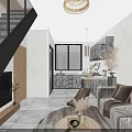 Modern Loft Interior With Open Living Area Kitchen Sofa Staircase And Pendant Light