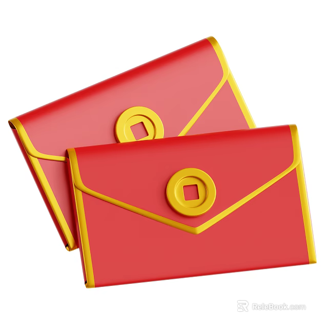 Decorative Ornament Set with Red Envelopes and Yellow Accents Circular Buttons Design 3d model 