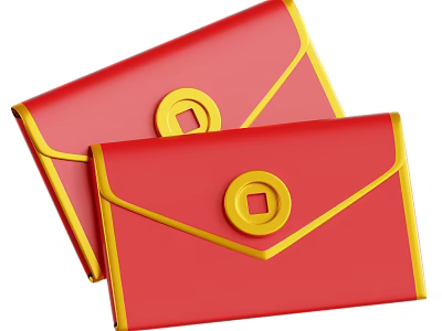 Decorative Ornament Set with Red Envelopes and Yellow Accents Circular Buttons Design 3d model