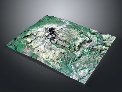 Realistic 3D Terrain Model With Green Mountain Topography And Volcanic Crater 3d model