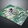 Realistic 3D Terrain Model With Green Mountain Topography And Volcanic Crater