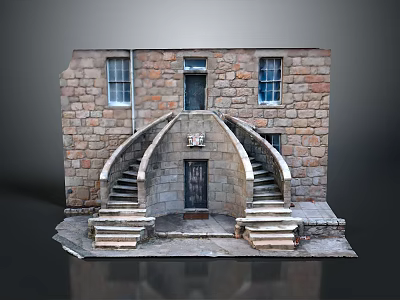Stone Masonry Building Facade With Arched Staircase Classic Doors And Windows 3d model
