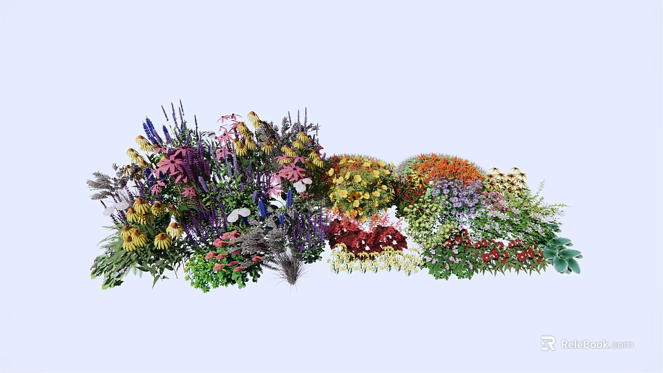 Vibrant Mixed Flowers And Garden Plants With Diverse Colors And Green Foliage 3d model 