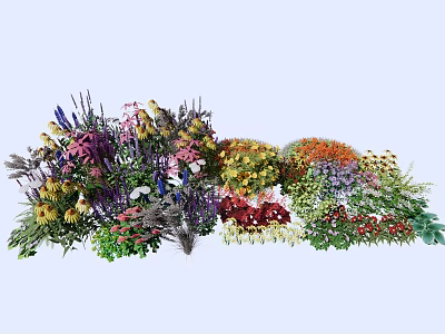 Vibrant Mixed Flowers And Garden Plants With Diverse Colors And Green Foliage 3d model