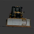 Yellow CAT Bulldozer With Tracked Undercarriage And Front Blade On Concrete Surface