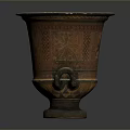Ancient Carved Terracotta Vase Featuring Intricate Sculptural Patterns And Decorative Handles