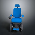 Blue Electric Wheelchair With Backrest Armrests Control Panel Wheels And Footrests On Gray Background