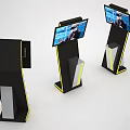 Modern Public Information Kiosks With Black Yellow Accent Design Vertical Stand And Digital Screens