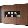 Modern Dark Brown Wooden Bookcase With Open Closed Compartments And Books