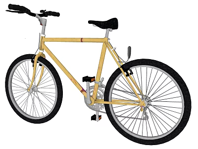 Yellow Bicycle with Black Seat Handlebars and Tires Simple Design for Casual Riding 3d model
