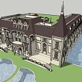 European Style Architecture With Classical Design Symmetrical Facade Arched Windows And Tower