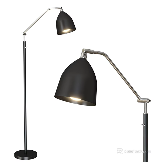 Modern Black Shade Floor Lamps With Adjustable Metal Arms And Illuminated Light 3d model 