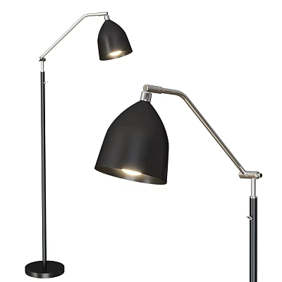 Modern Black Shade Floor Lamps With Adjustable Metal Arms And Illuminated Light 3d model