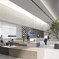 Modern Lobby Interior Design With Reception Desk People Green Plant And Logo