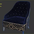 Luxury Navy Blue Accent Chair With Tufted Backrest Gold Metal Legs And Swirl Pattern Trim