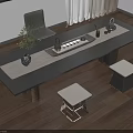 Modern Tea Table And Chairs With Teaware Tray And Small Plant Setup 3d model