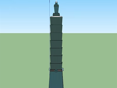 Tall Multi Level Modern Tower Structure Against Blue Sky And Green Ground 3d model