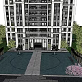Modern Architectural Entrance Gate With Glass Doors Metal Frames And Water Reflections