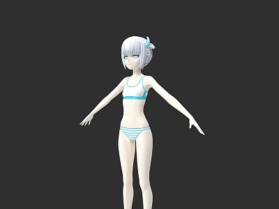 Anime Style Woman With White Hair In Blue Bikini Arms Outstretched Against Black Background 3d model