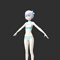 Anime Style Woman With White Hair In Blue Bikini Arms Outstretched Against Black Background