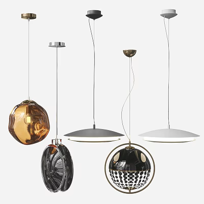 Modern Fashionable Pendant Lights With Spherical Glass And Metal Designs In Gold Black White 3d model