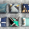 Colorful Decorative Throw Pillows With Various Modern Geometric And Leaf Patterns 3d model