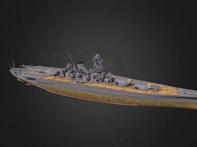 Wooden Warship Model With Detailed Deck Turrets And Historical Design Structure 3d model