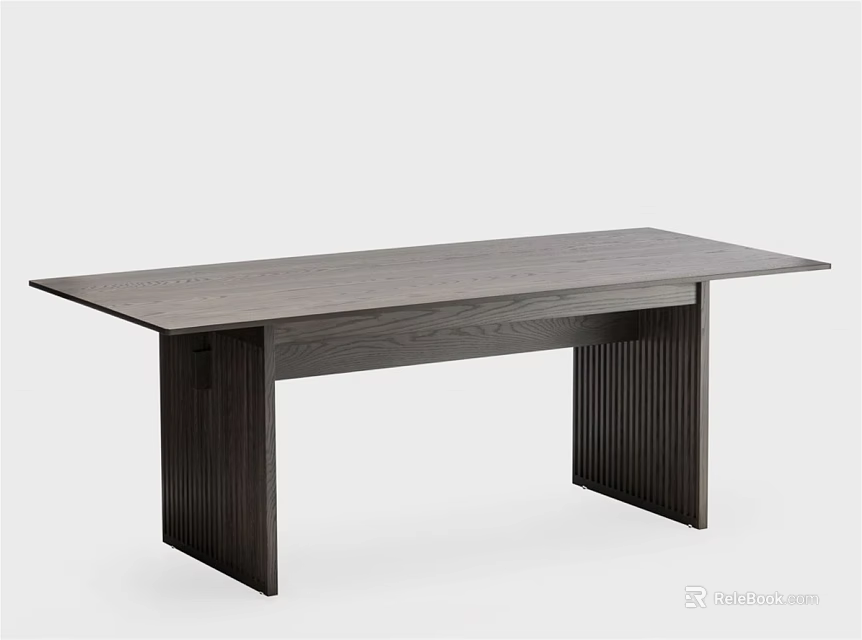Modern Wooden Dining Table With Rectangular Top And Fluted Legs Minimalist Design 3d model 