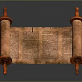 Ancient Scroll With Old Parchment And Handwritten Text On Red Rollers