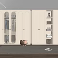 Modern White Wardrobe Interior With Glass Doors Clothes Small Stool Wooden Floor And Rug
