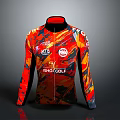 Colorful Red Orange Black Patterned Jacket With NTB ISHO GOLF Logo And Zipper Design