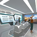 International Coal Mining Machinery Technology Exhibition Hall With Display Screens Models And Visitors