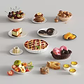 Modern Food Bread Donuts Egg Tart Fruit Strawberry Cherry Honey 3d model