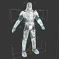 Silver and Black Armored Warrior Character in Metallic Suit for Game and Movie