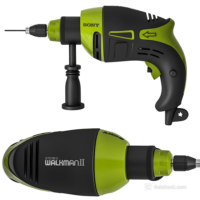 Industrial Walkman II Electric Drill Green Black Design With Ergonomic Handle 3d model 