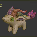 Cute Fantasy Game Movie Character With Pink Body Orange Horns Purple Fur Tail