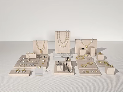 Elegant Jewelry Display With Necklaces Bracelets Rings And Earrings Arranged On Stands 3d model