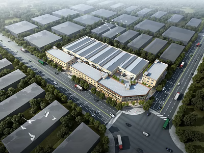 Industrial Factory Complex Layout Featuring Road Network Greenery And Transportation Access 3d model