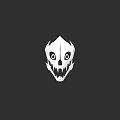 White Skull Icon Design With Sharp Teeth And Spooky Eyes On Black Background